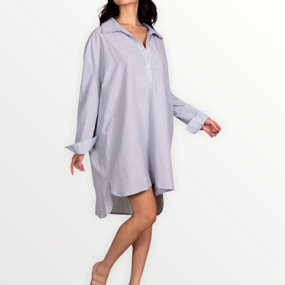 STRIPED WOVEN LONG SLEEVE SHIRT DRESS - Picture 3 of 4